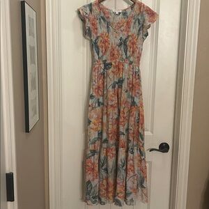 Floral Tropical S Maxi Dress Orange/Green
